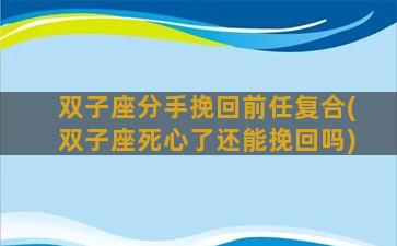 双子座分手挽回前任复合(双子座死心了还能挽回吗)