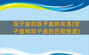 双子座和双子座的关系(双子座和双子座的匹配程度)