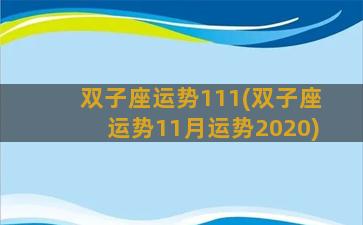 双子座运势111(双子座运势11月运势2020)