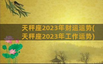 天秤座2023年财运运势(天秤座2023年工作运势)