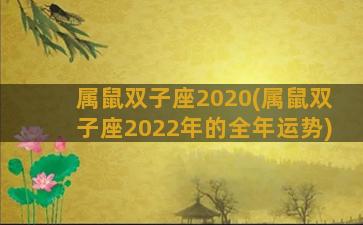 属鼠双子座2020(属鼠双子座2022年的全年运势)