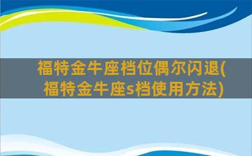 福特金牛座档位偶尔闪退(福特金牛座s档使用方法)